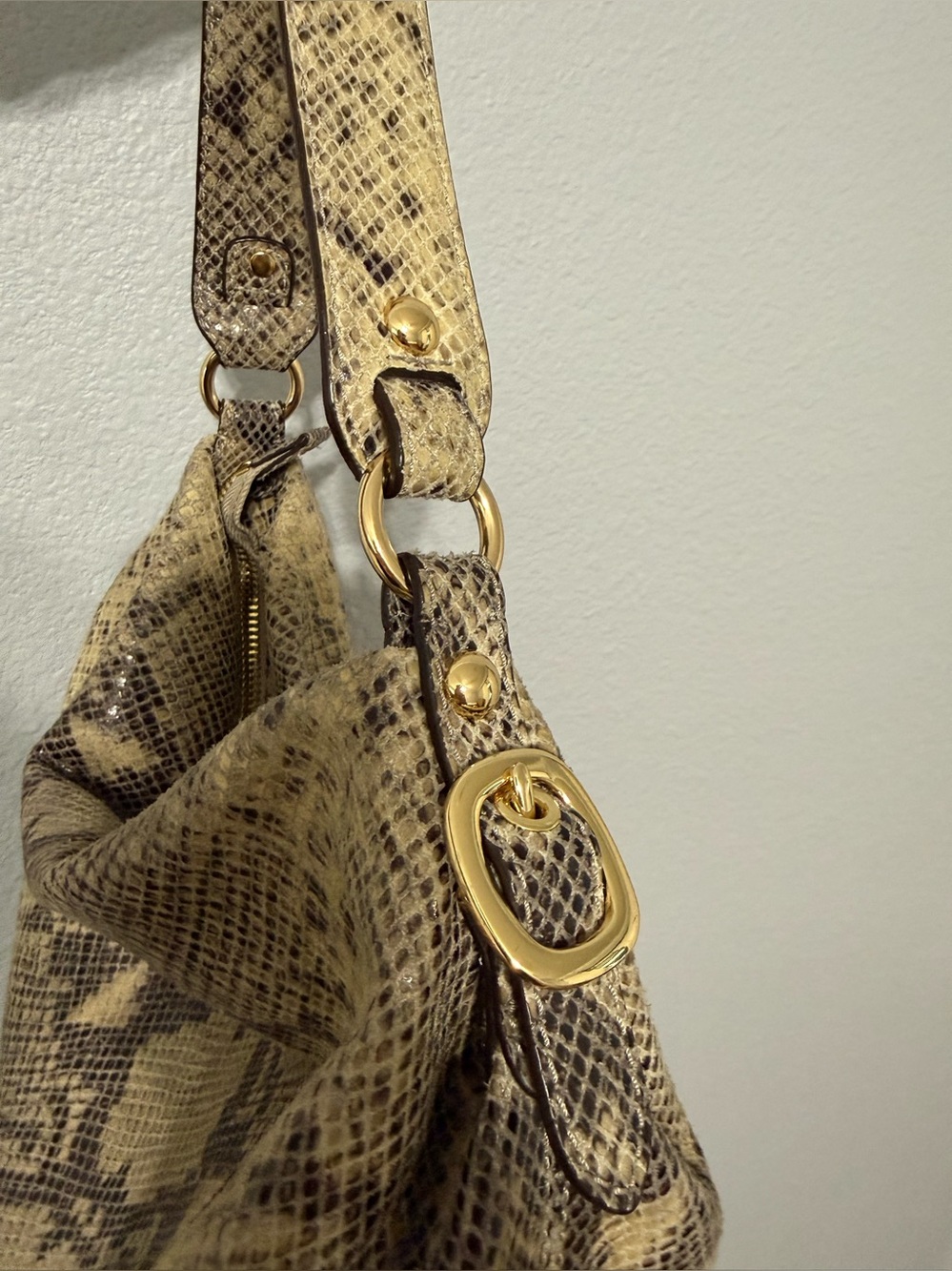 Michael Kors Snake-Print Hobo in Beige and Brown with Gold Hardware - Picture 4 of 12